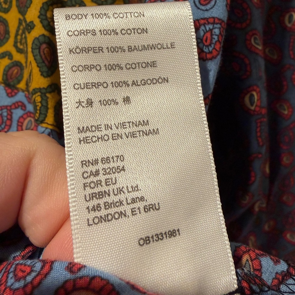 Urban Outfitters Womens Paisley Colorblock Button Down Shirt Blue Yellow Small - Picture 6 of 7